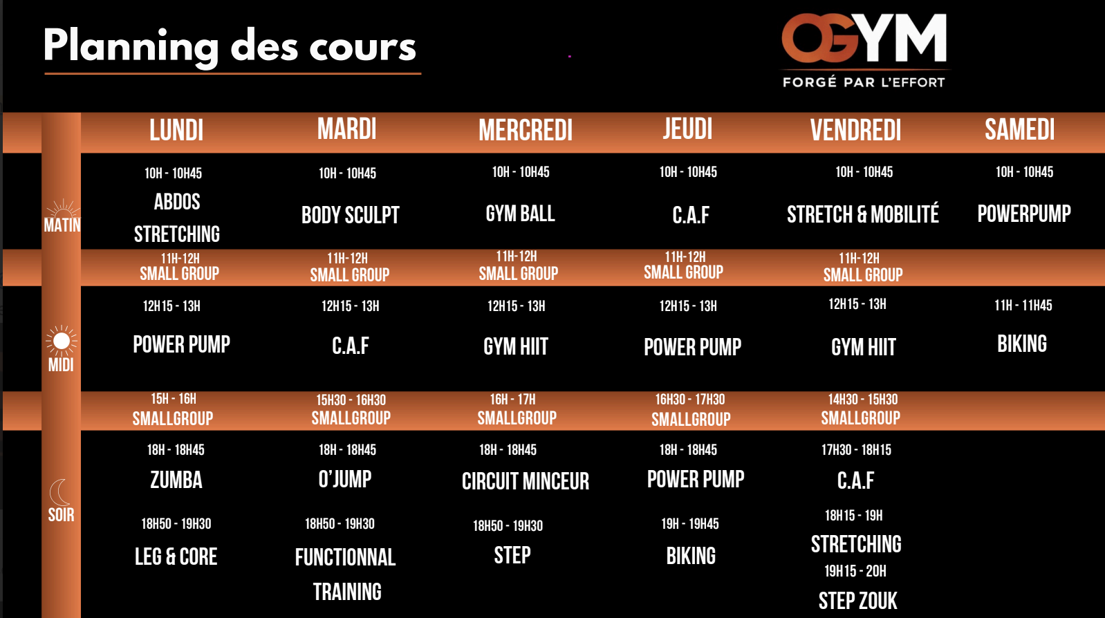 Planning cours collectif OGYM ÉVREUX