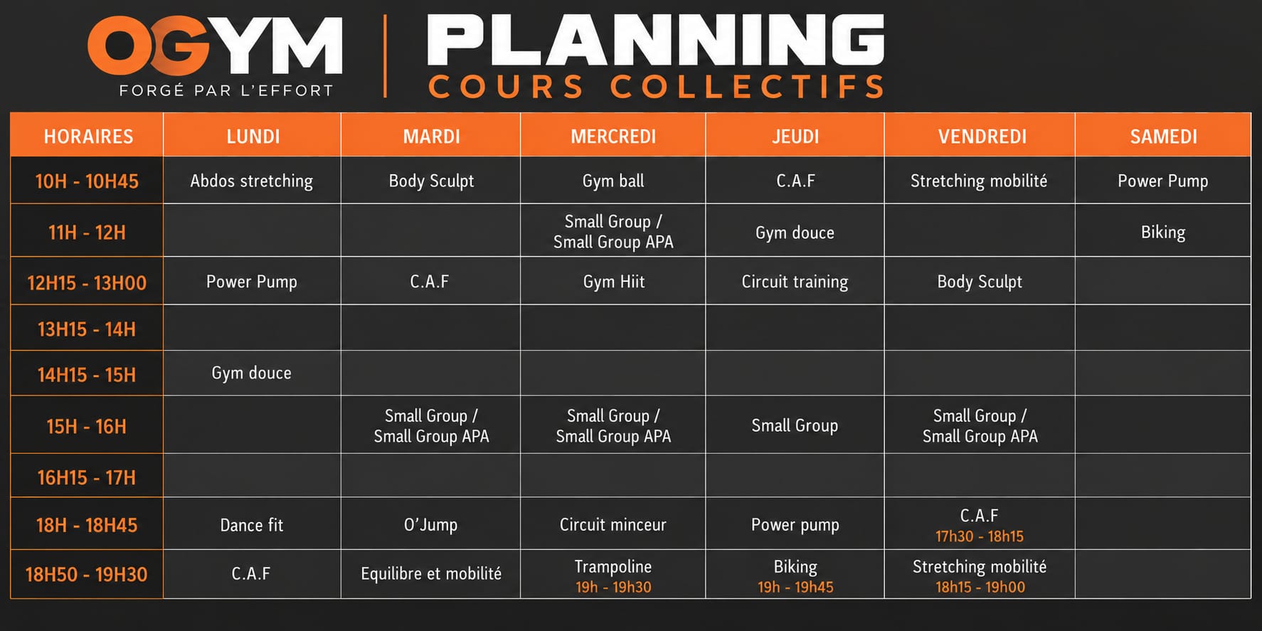 Planning cours collectif OGYM EVREUX